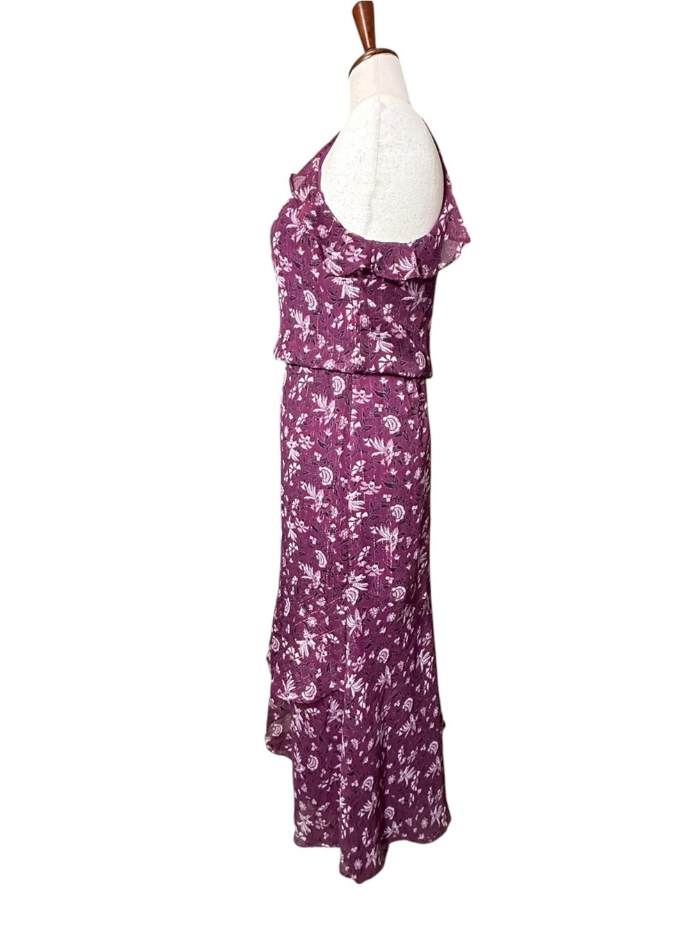 WHBM Plum Floral Halter Maxi Dress Size 12 NWT - Picture 4 of 6